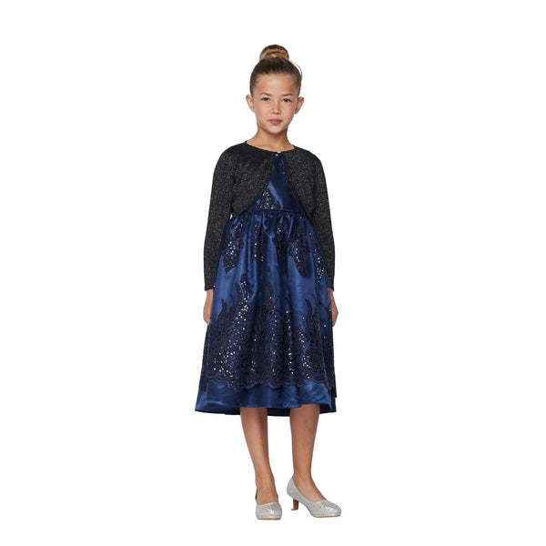 Little Girls Black Metallic Shiny Rhinestone Flower Button Sweater Bolero 2T-6 - SophiasStyle.com